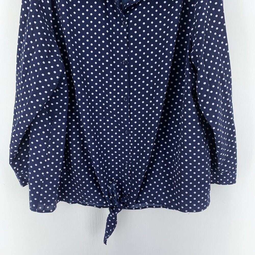 Susan Graver Womens 22W Button Up Tunic Top Polka Dot Tie Front Preppy Coastal - Picture 2 of 8